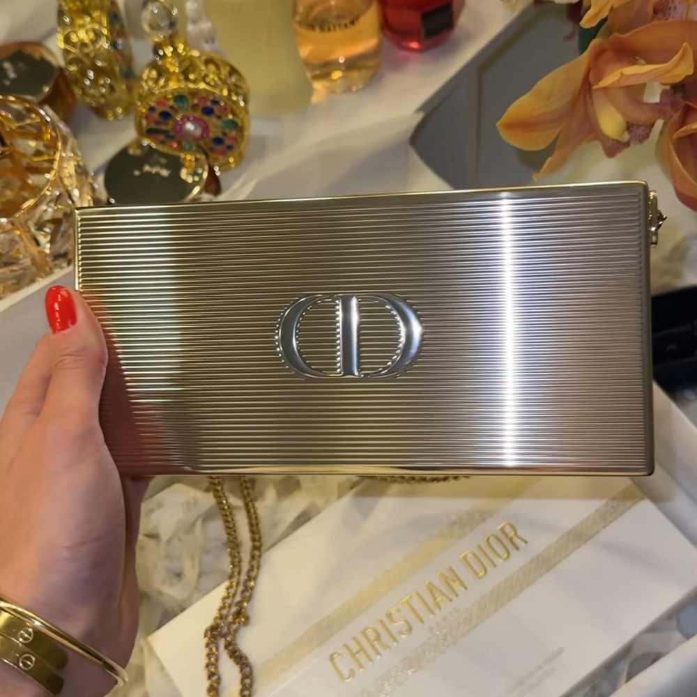 Authentic Christian Dior limited edition gold clutch gift with chain.